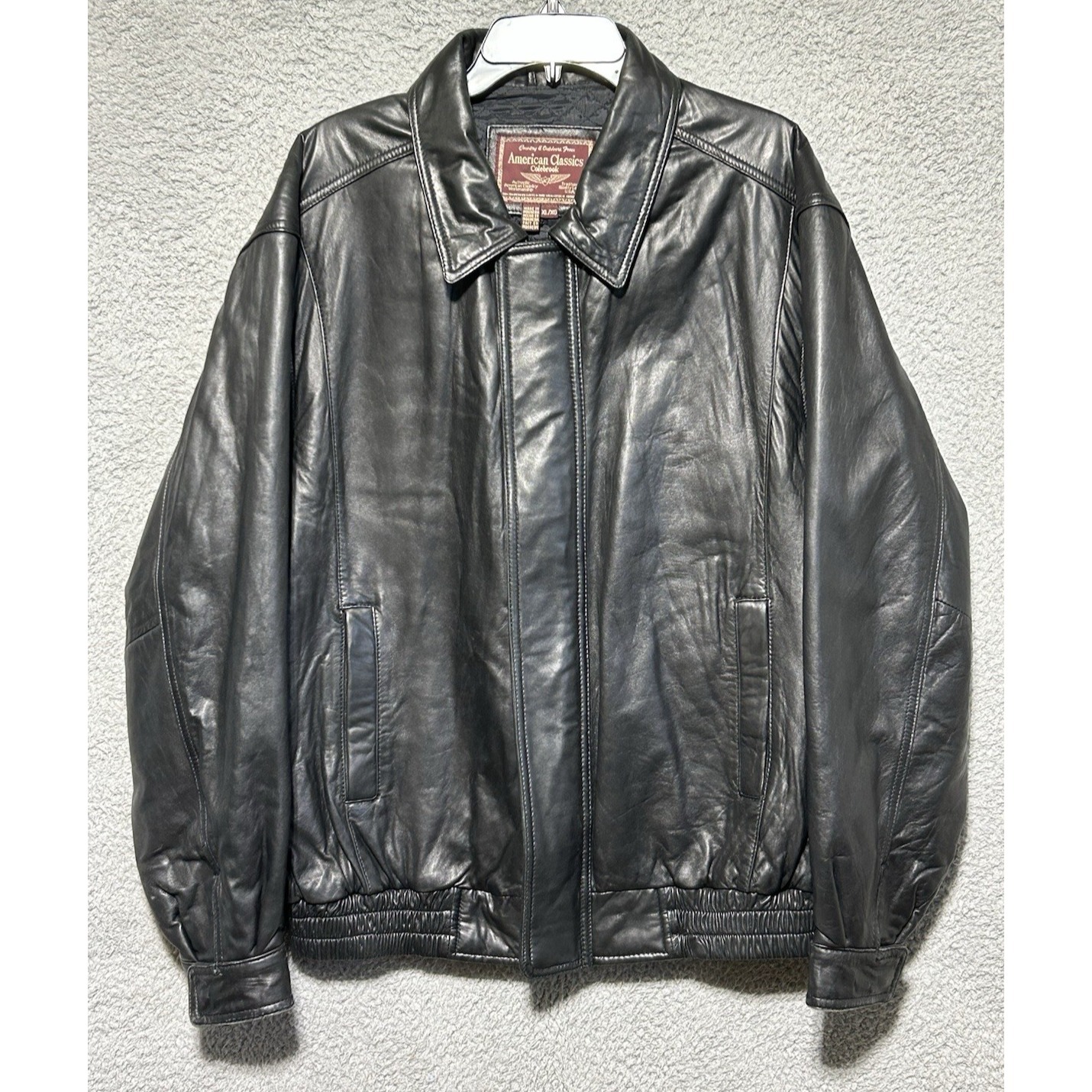Vintage American Classics Colebrook Men Xl Black Full Zip Leather Bomber Jacket